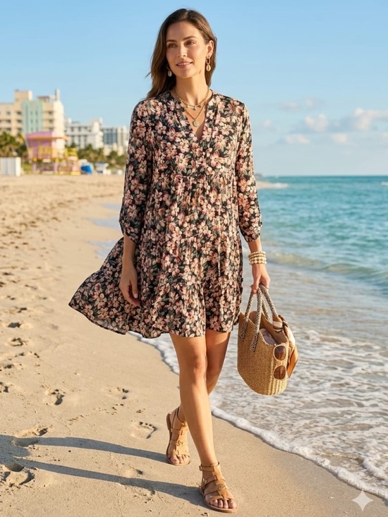 ShopEvelynne Dresses & Skirts - ShopEvelynne Black Floral Tiered Mini Dress with Pink Blooms